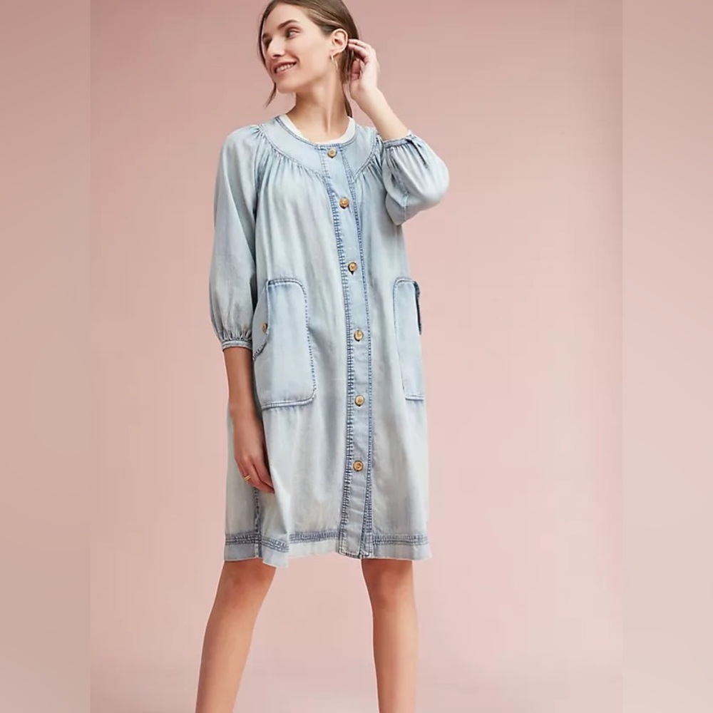 Anthropologie Tiny Light Blue Denim Button-Down Pier Chambray Dress